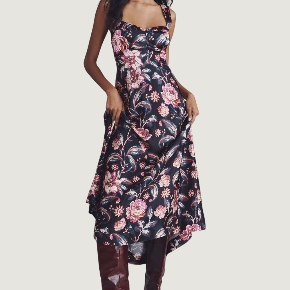 Anthropologie Sleeveless Slip Dress M Floral Paisley A-Line Midi Blackberry NWT